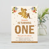 Faux Gold Glitter Magische Fairy 1e Verjaardagsfee Kaart (Staand voorkant)
