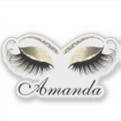 Faux Gold Glitter Makeup Artist Lashes Naam Sticker (Voorkant)