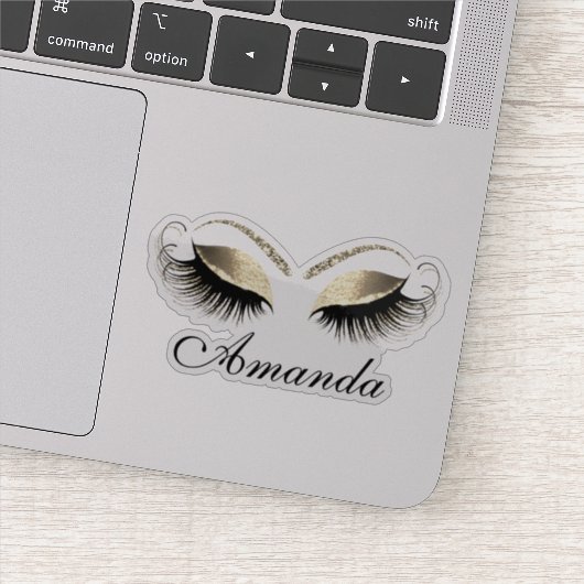 Faux Gold Glitter Makeup Artist Lashes Naam Sticker (Detail)