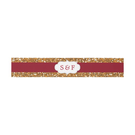 Faux Gold Glitter Maroon Rood Bruiloft Monogram Uitnodigingen Wikkel (Vlak)