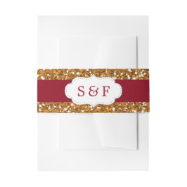 Faux Gold Glitter Maroon Rood Bruiloft Monogram Uitnodigingen Wikkel