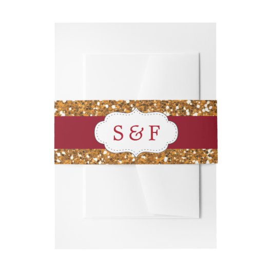 Faux Gold Glitter Maroon Rood Bruiloft Monogram Uitnodigingen Wikkel (Voorkant Voorbeeld)