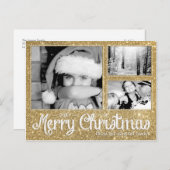 Faux Gold Glitter Merry Xmas 3 Foto Briefkaart (Voorkant / Achterkant)