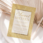 Faux gold glitter modern elegant chic Sweet 16 Kaart<br><div class="desc">Een moderne,   en elegante faux goudglitter douche Sweet 16 verjaardagsfeest met goud met en elegant goudlijst Perfect voor een prinses Sweet-zestien,  perfect voor haar,  de fashionista die van modern patroon en glam houdt</div>