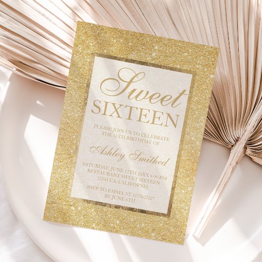 Faux gold glitter modern elegant chic Sweet 16 Kaart