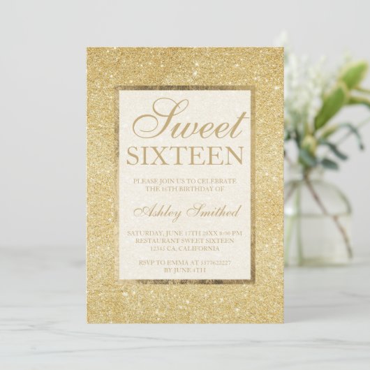 Faux gold glitter modern elegant chic Sweet 16 Kaart (Staand voorkant)