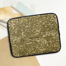 Faux Gold Glitter Modern Monogram laptophoes Laptop Sleeve