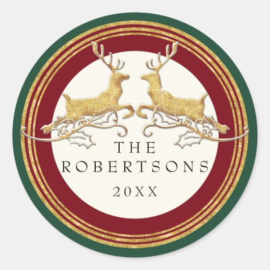 Faux Gold Glitter Modern Rendier gepersonaliseerd Ronde Sticker (Voorkant)