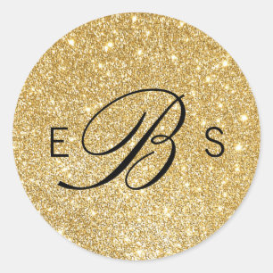 Faux Gold Glitter Monogram Cirkel Bruiloft Sticker