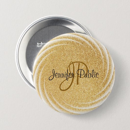 Faux Gold Glitter Monogram Elegant Grote Sjabloon Ronde Button 7,6 Cm (Voorkant /achterkant)