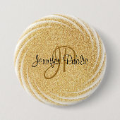 Faux Gold Glitter Monogram Elegant Grote Sjabloon Ronde Button 7,6 Cm (Voorkant)