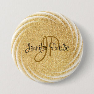 Faux Gold Glitter Monogram Elegant Grote Sjabloon Ronde Button 7,6 Cm