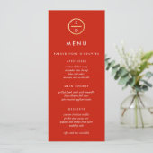 Faux Gold Glitter Monogram Rood Bruiloft Menu (Staand voorkant)