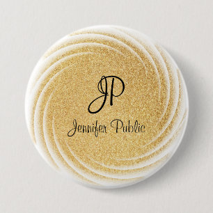 Faux Gold Glitter Monogrammed Elegant Sjabloon Ronde Button 7,6 Cm