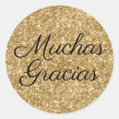 Faux Gold Glitter Muchas Gracias Ronde Sticker (Voorkant)