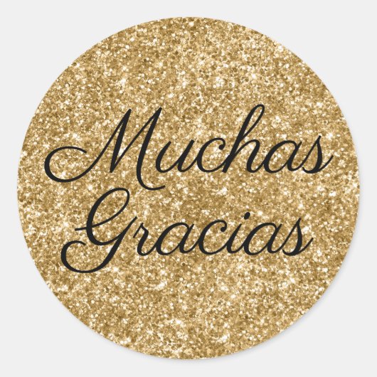 Faux Gold Glitter Muchas Gracias Ronde Sticker (Voorkant)