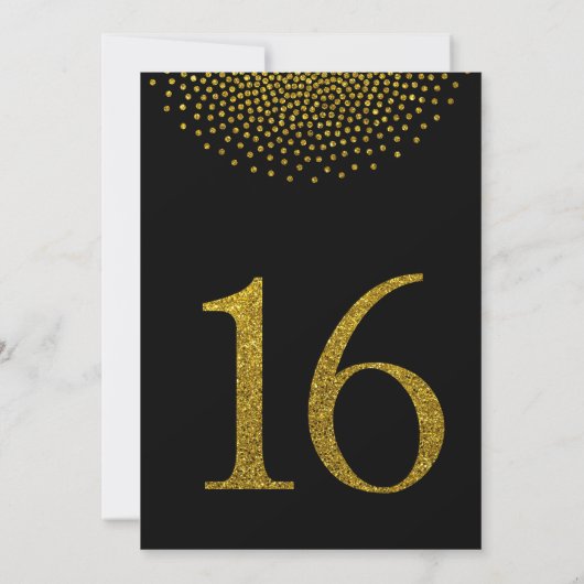 Faux Gold Glitter op Black Table Number Kaart (Achterkant)