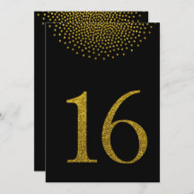 Faux Gold Glitter op Black Table Number Kaart