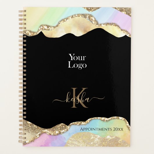 Faux Gold Glitter & Pastel Waves Appointbook Planner (Voorkant)