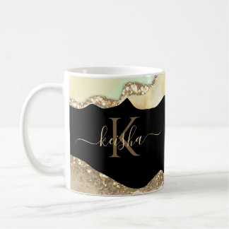 Faux Gold Glitter & Pastel Waves Bling Koffiemok