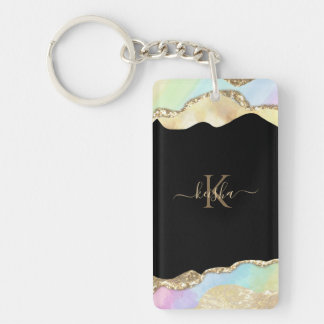Faux Gold Glitter & Pastel Waves Bling Sleutelhanger