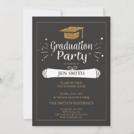 Faux Gold Glitter Pet Gradution Party Invitation Kaart
