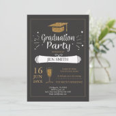 Faux Gold Glitter Pet Gradution Party Invitation Kaart (Staand voorkant)