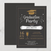 Faux Gold Glitter Pet Gradution Party Invitation Kaart (Voorkant / Achterkant)