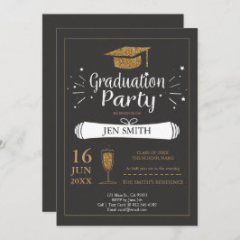 Faux Gold Glitter Pet Gradution Party Invitation Kaart