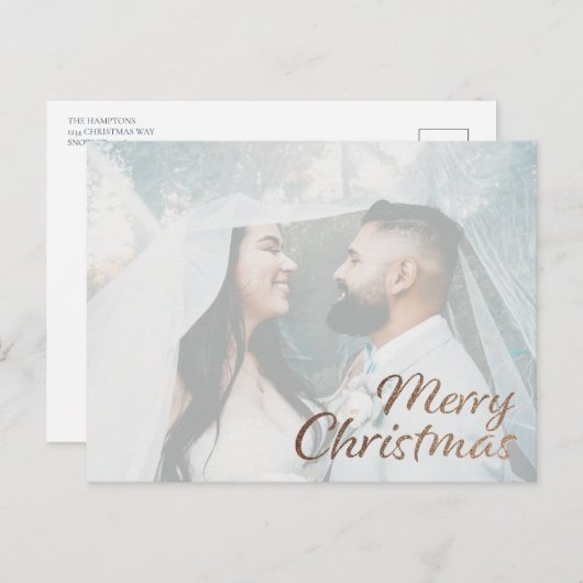 Faux Gold Glitter Photo Merry kerst Briefkaart (Voorkant / Achterkant)