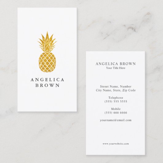 Faux Gold Glitter Pineappel Visitekaartje (Voorkant / Achterkant)