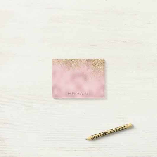 Faux Gold Glitter Pink Faux Foil Post-it® Notes (Op bureau)