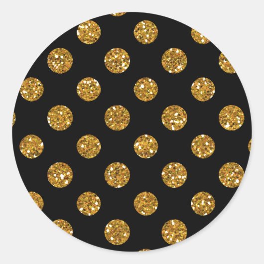 Faux Gold Glitter Polka Dots Patroon op Zwart Ronde Sticker (Voorkant)