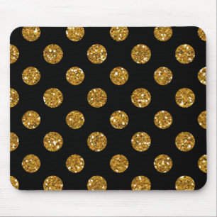Faux Gold Glitter Polka Dots Pattern on Black Muismat