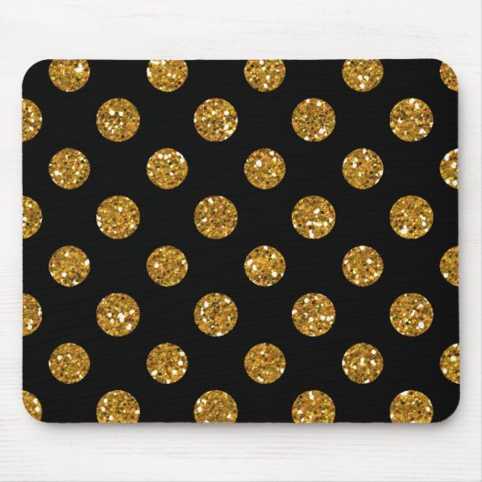 Faux Gold Glitter Polka Dots Pattern on Black Muismat (Voorkant)