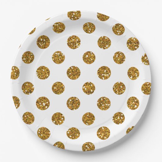 Faux Gold Glitter Polka Dots Pattern on White Papieren Bordje (Voorkant)