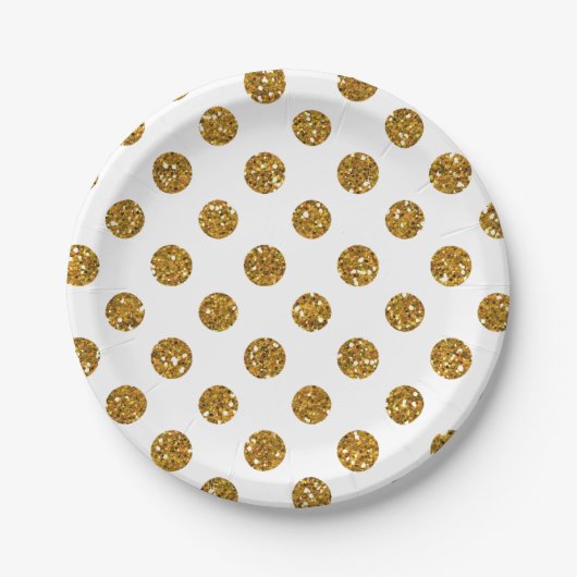Faux Gold Glitter Polka Dots Pattern on White Papieren Bordje (Voorkant)