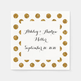 Faux Gold Glitter Polka Dots Pattern on White Servetten