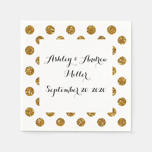 Faux Gold Glitter Polka Dots Pattern on White Servetten (Voorkant)