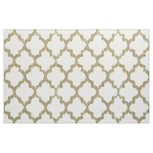 Faux Gold Glitter Quatrefoil Ikat Wit Rug Stof