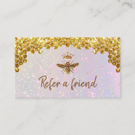 faux gold glitter Queen Bee Reference Card Visitekaartje