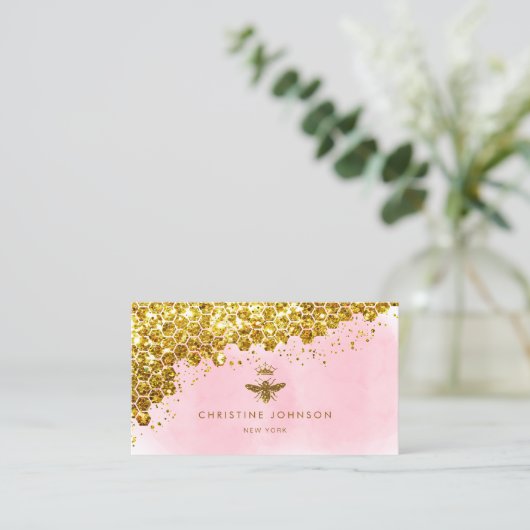 Faux Gold Glitter Queen Bee Visitekaartje (Staand voorkant)