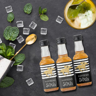 Faux Gold Glitter Race Horse op Black Stripes Likeurfles Etiket