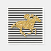 Faux Gold Glitter Race Paard Zwart & Wit Strepen Servet (Voorkant)