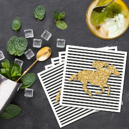 Faux Gold Glitter Race Paard Zwart & Wit Strepen Servet