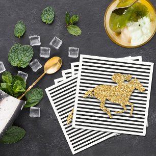 Faux Gold Glitter Race Paard Zwart & Wit Strepen Servet