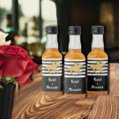 Faux Gold Glitter Racehorse op Black Stripes Mini Likeurfles Etiket