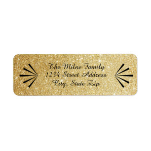 Faux Gold Glitter Retro Adresetiketten Etiket