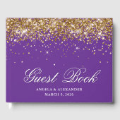 Faux Gold Glitter Royal Paarse bruiloft Gastenboek (Voorkant)