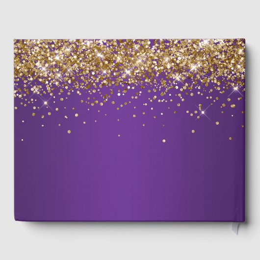 Faux Gold Glitter Royal Paarse Ombre Wedding Gastenboek (Achterkant)
